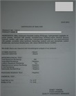 Certificat d'analyse (Essai d'origine)